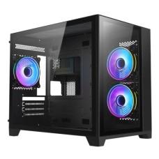   	  	  	Stylish Black Micro ATX Gaming Case w/ Glass Side and Front plus 3x ARGB Fans    	  		Micro ATX  	  		Glass Front  	  		Full tempered glass side panel  	  		2 Right Side M/B 120mm ARGB fans  	  		1 rear 120mm ARGB fan  	  		6-Port PWM Fan Hu