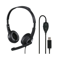 Hama "HS-USB250" PC Office Headset, Stereo, black  	  		       	  		Padded ear cushions for comfortable wearing  	  		Microphone arm for vertical positioning  	  		Mute button allows users to switch the sound off on the micro