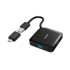   	  	Hama USB Hub, 4 Ports, USB 3.2 Gen 1, 5 Gbit/s, incl. USB-C Adapter  	     	  		Super speed data transfer rates of up to 5 Gbps  	  		Ideal for when slots are at a premium: for connecting a PC, notebook, MacBook or tablet with an external hard 