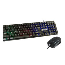   	  	Jedel RGB Gaming Style keyboard and mouse bundle featuring a black backlit keyboard and an 800-1600dpi LED mouse  